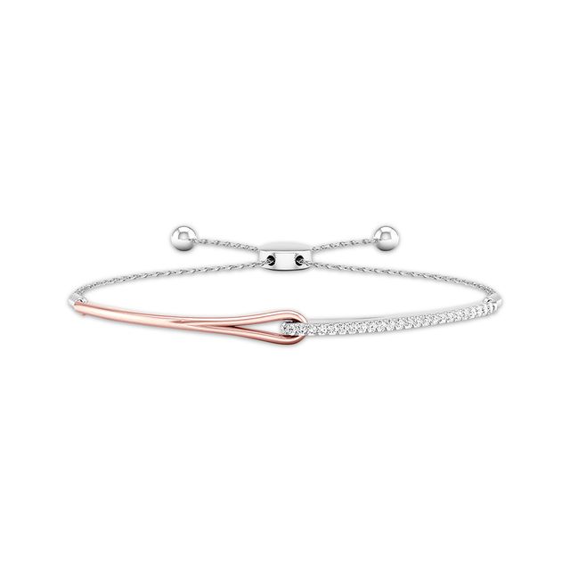 Previously Owned Love + Be Loved Diamond Bolo Bracelet 1/4 ct tw Sterling Silver/10K Rose Gold 9.5”