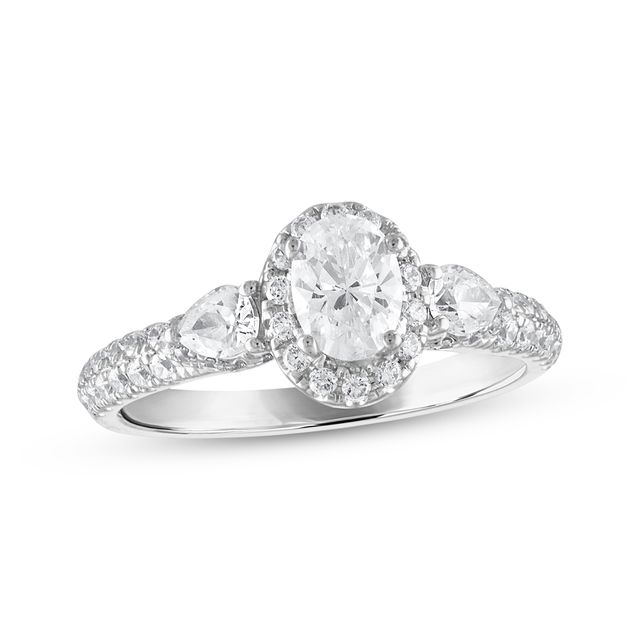Previously Owned Three Stone Diamond Engagement Ring 1 ct tw Oval, Pear & Round-cut 14K White Gold