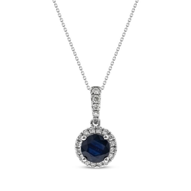 Round-Cut Blue Sapphire & Diamond Necklace 1/8 ct tw 10K White Gold 18”