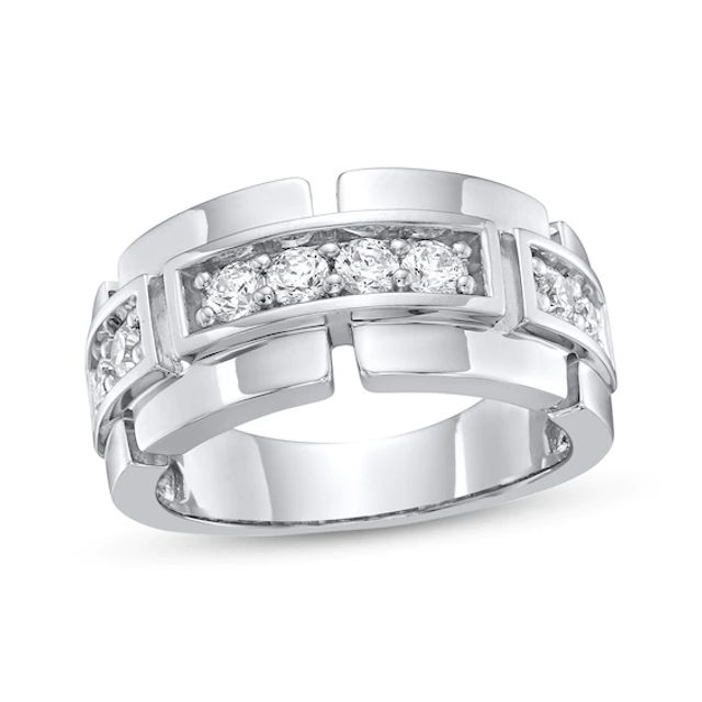 Men’s Round-Cut Diamond Link Anniversary Band 1 ct tw 10K White Gold