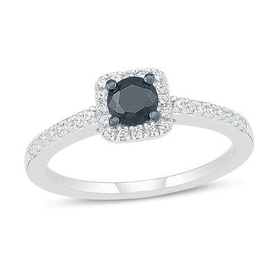 Black & White Diamond Engagement Ring 3/8 ct tw Round-cut 10K White Gold