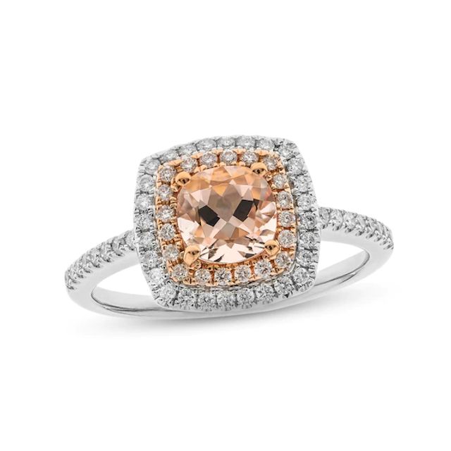 Morganite & Diamond Engagement Ring 1/3 ct tw Round-cut 14K Two-Tone Gold