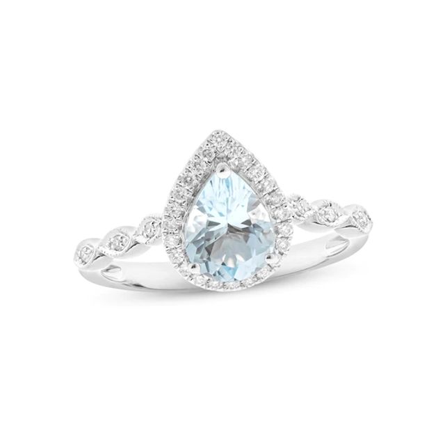 14K White Yellow or Rose Gold Aquamarine Pear & 1/6 CTW Diamond Double V Ring