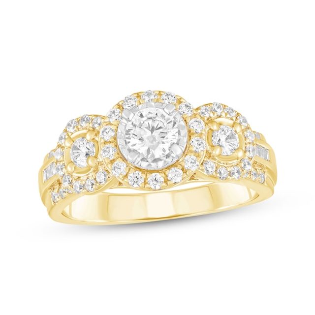 Baguette & Round-Cut Diamond Three-Stone Engagement Ring 1 ct tw 14K Yellow Gold