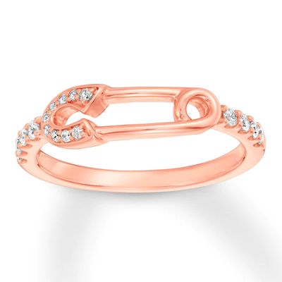 Diamond Safety Pin Ring 1/5 ct tw Round-cut 10K Rose Gold