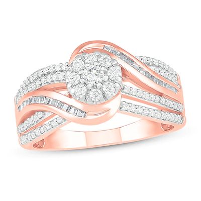 Diamond Fashion Ring 5/8 ct tw Round & Baguette 10K Rose Gold