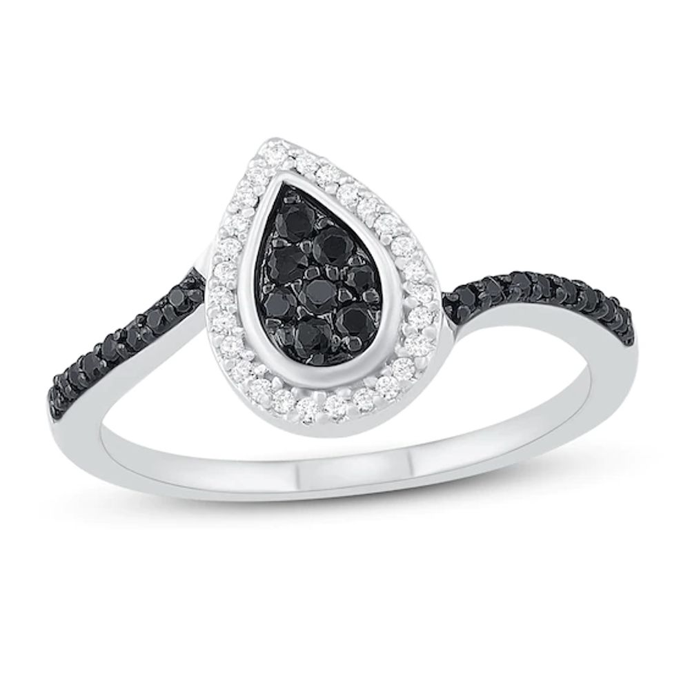 Black & White Diamond Promise Ring 1/4 ct tw Round-cut Sterling Silver