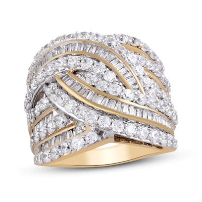 Diamond Ring 3 ct tw Round & Baguette 10K Yellow Gold