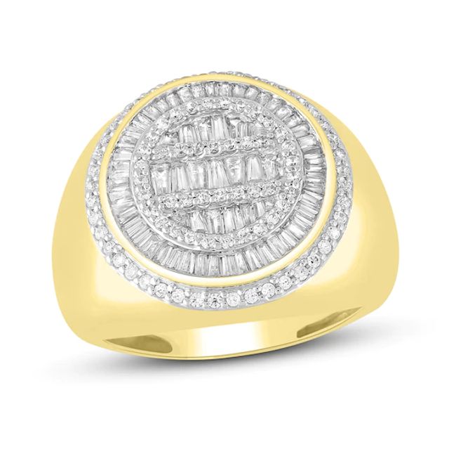Men's Diamond Ring 1-1/4 ct tw Round & Baguette 10K Yellow Gold