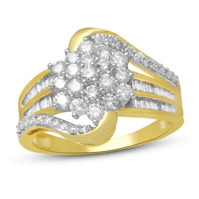 Diamond Ring 1 ct tw Round & Baguette 10K Yellow Gold