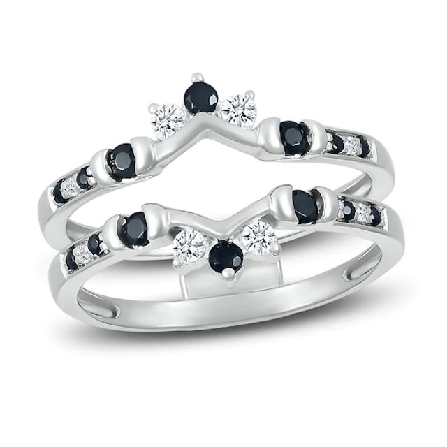 Black & White Diamond Enhancer Ring 3/8 ct tw Round-cut 10K White Gold