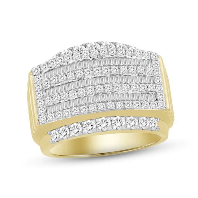 Men's Diamond Ring 2 ct tw Round & Baguette-cut 10K Yellow Gold