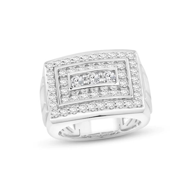 Men's Diamond Rectangle Ring 2 ct tw Round-cut 10K White Gold