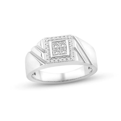 Men's Diamond Wedding Band 1/2 ct tw Square & Round-cut 14K White Gold