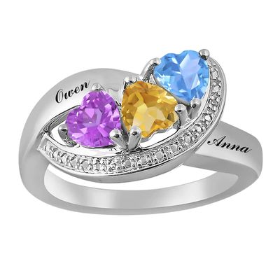 Mother's Heart-Shaped Family Birthstone Ring