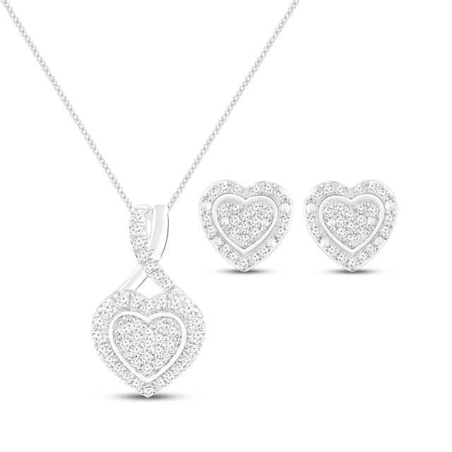 Multi-Diamond Heart Gift Set 1/2 ct tw Sterling Silver