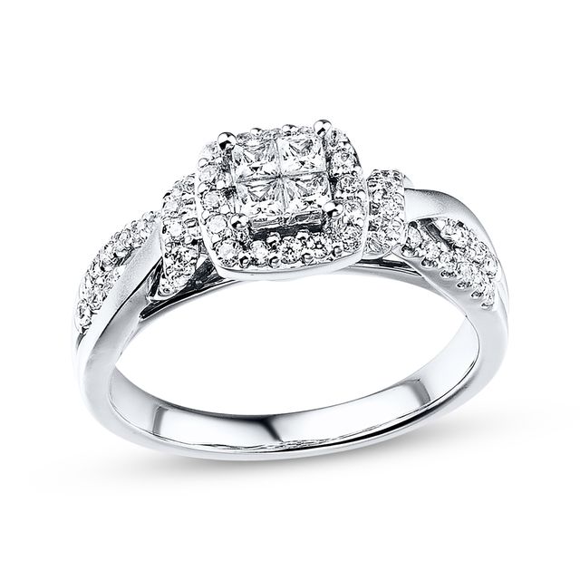 Diamond Engagement Ring 1/2 ct tw Princess & Round 10K White Gold