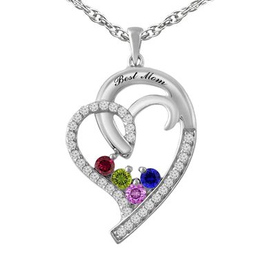 Birthstone Family & Mother's Heart Pendant