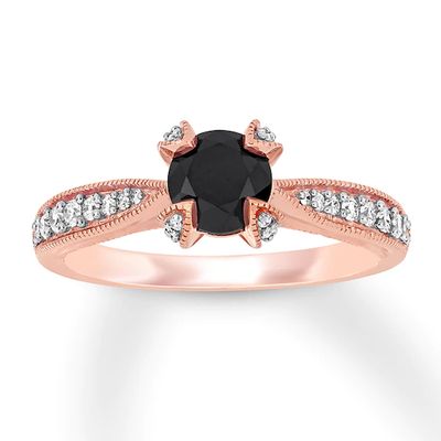 Black & White Diamond Engagement Ring 1-1/8 ct tw 14K Rose Gold