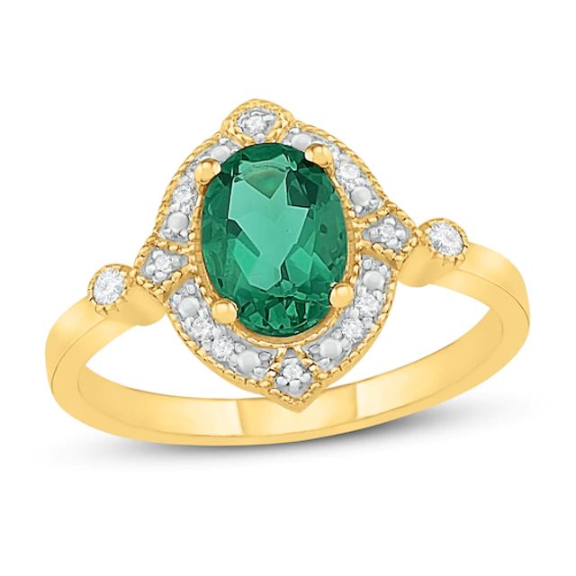Emerald & Diamond Engagement Ring 1/5 ct tw 10K Yellow Gold