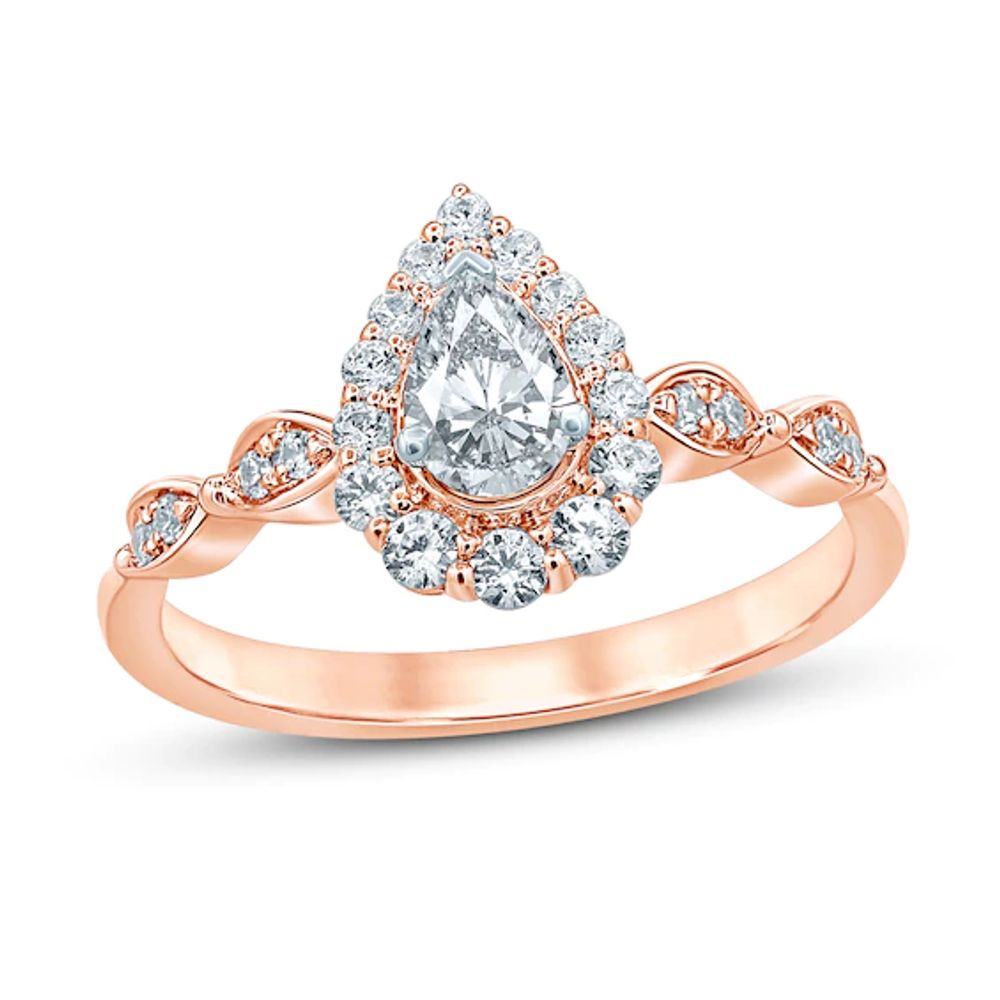 Diamond Engagement Ring 5/8 ct tw Pear & Round 14K Rose Gold