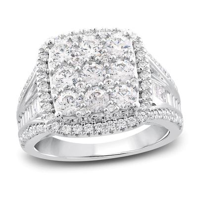 Diamond Engagement Ring 2-1/2 ct tw Round & Baguette-Cut 14K White Gold