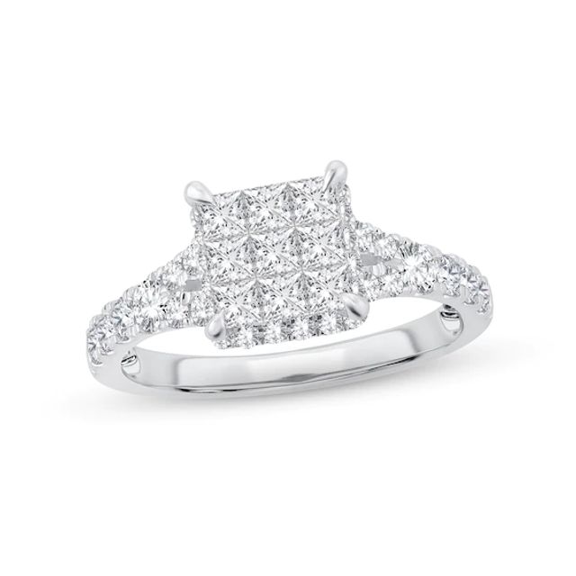 Diamond Engagement Ring 1-1/4 ct tw Princess & Round-cut 10K White Gold