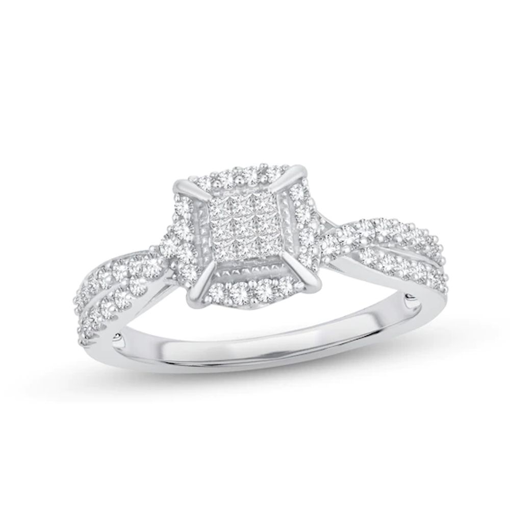 Diamond Engagement Ring 1/2 ct tw Princess, Round-Cut 10K White Gold