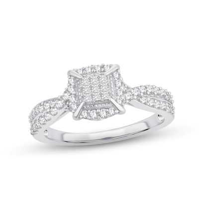 Diamond Engagement Ring 1/2 ct tw Princess, Round-Cut 10K White Gold