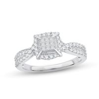 Diamond Engagement Ring 1/2 ct tw Princess, Round-Cut 10K White Gold