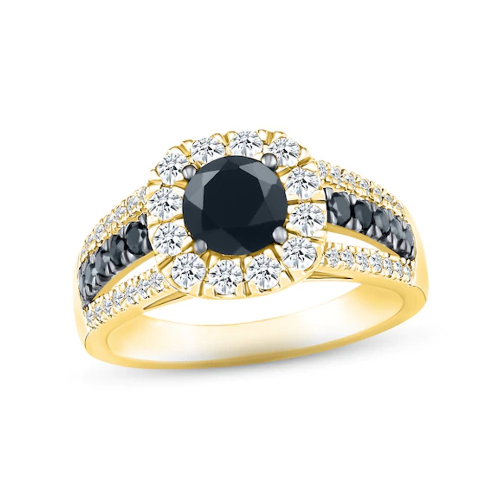 Black & White Diamond Engagement Ring 1-3/8 ct tw Round-cut 10K Yellow Gold