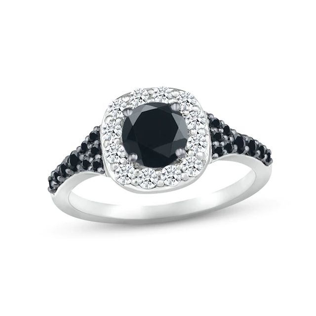 Black & White Diamond Engagement Ring 1-1/4 ct tw Round-cut 10K White Gold