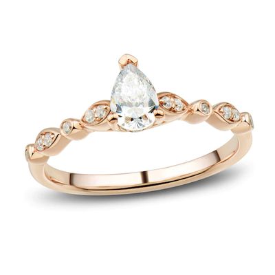 Diamond Engagement Ring 1/2 ct tw Pear & Round-cut 14K Rose Gold