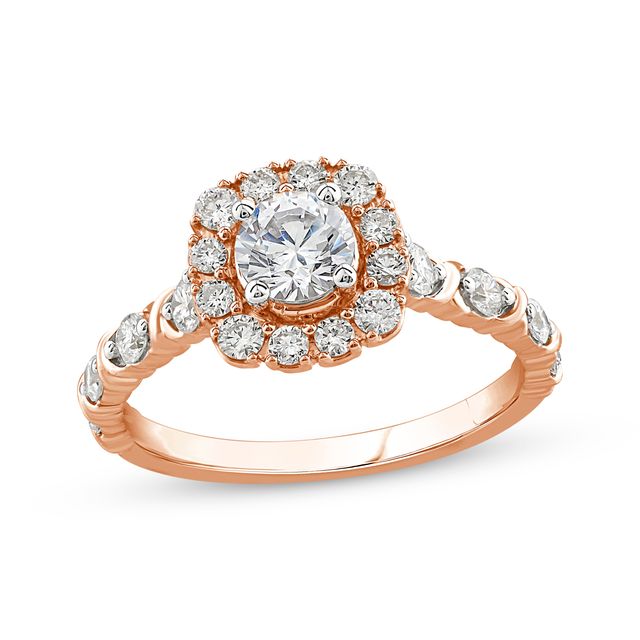 XO from KAY Round-Cut Diamond Cushion-Shaped Halo Engagement Ring 1 ct 14K Rose Gold