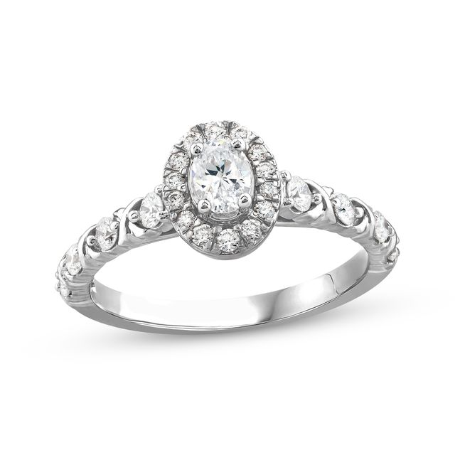XO from KAY Oval & Round-Cut Diamond Halo Engagement Ring 5/8 ct tw 14K White Gold