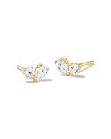 Lab Grown White Diamond Toi et Moi Stud Earrings in 14k Yellow Gold