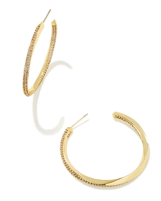 Ella Gold Hoop Earrings in White Crystal