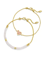 Ari Heart Gold Delicate Chain Bracelet Set of 2 in Rose Quartz