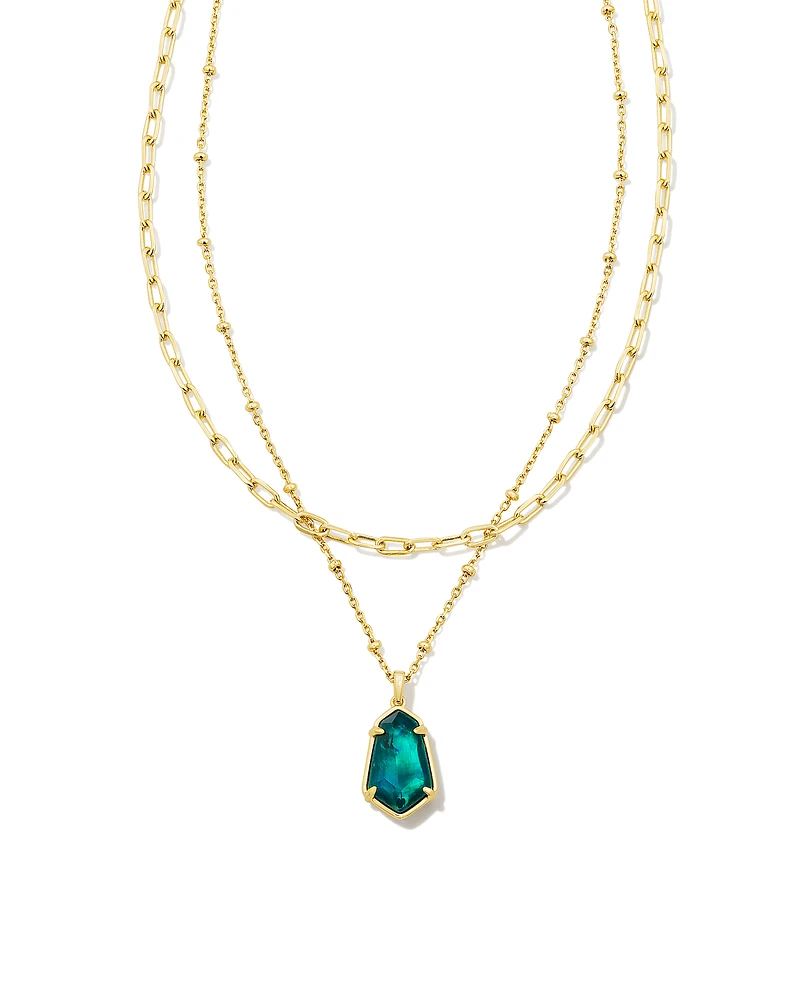 Alexandria Gold Multi Strand Necklace in Teal Green Illusion