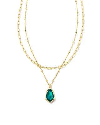 Alexandria Gold Multi Strand Necklace in Teal Green Illusion