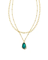 Alexandria Gold Multi Strand Necklace in Teal Green Illusion