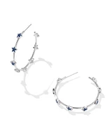 Sierra Silver Star Hoop Earrings in Navy Enamel