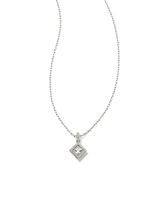 Gracie Silver Short Pendant Necklace in White Crystal