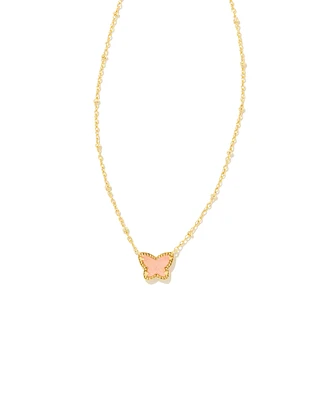 Lillia Gold Small Short Pendant Necklace in Light Pink Drusy