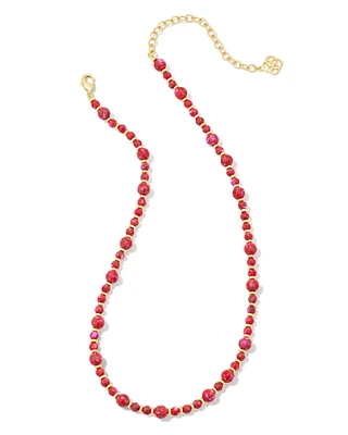 Jovie Gold Beaded Strand Necklace in Bronze Veined Red and Fuchsia Magnesite