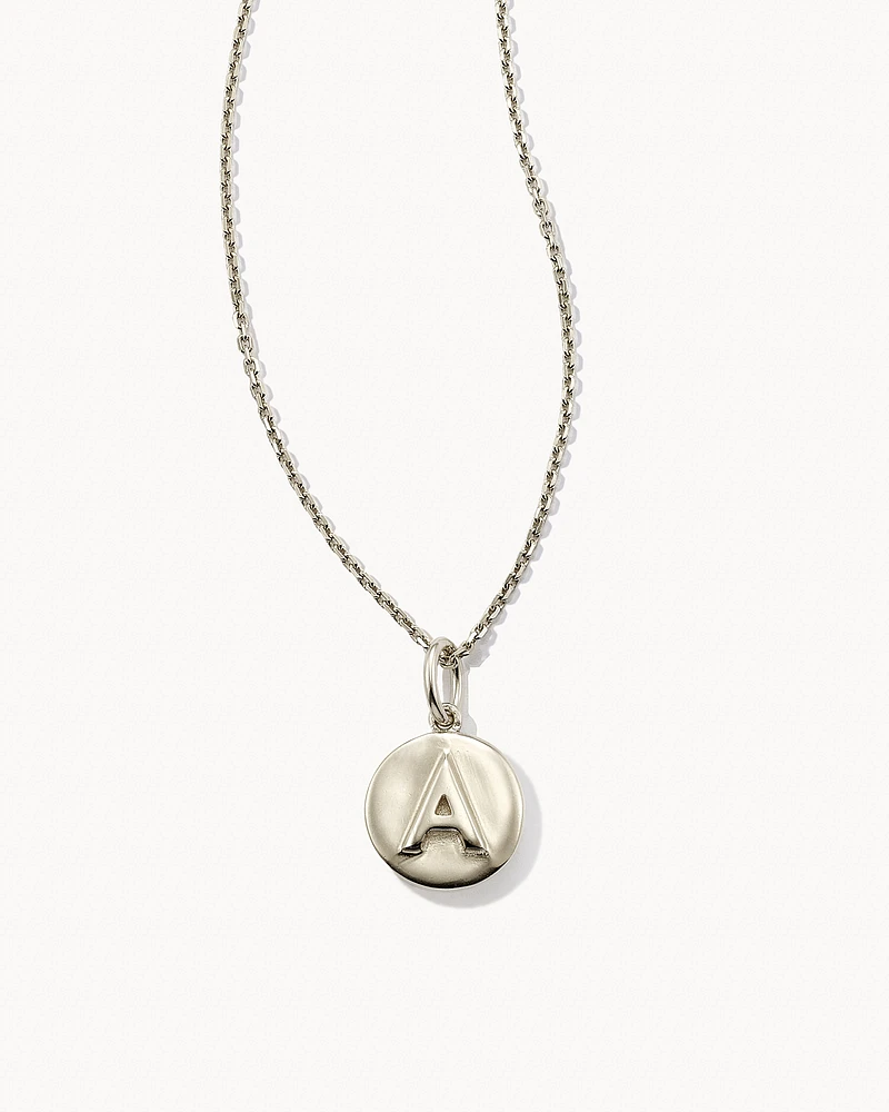 Letter A Coin Pendant Necklace in Oxidized Sterling Silver