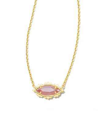 Genevieve Gold Short Pendant Necklace in Luster Plated Pink Cat's Eye Glass