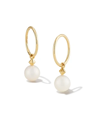 Hadleigh 14k Yellow Gold Huggie Earrings in White Pearl