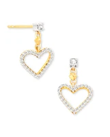 Open Heart 14k Yellow Gold Drop Earrings in White Diamond