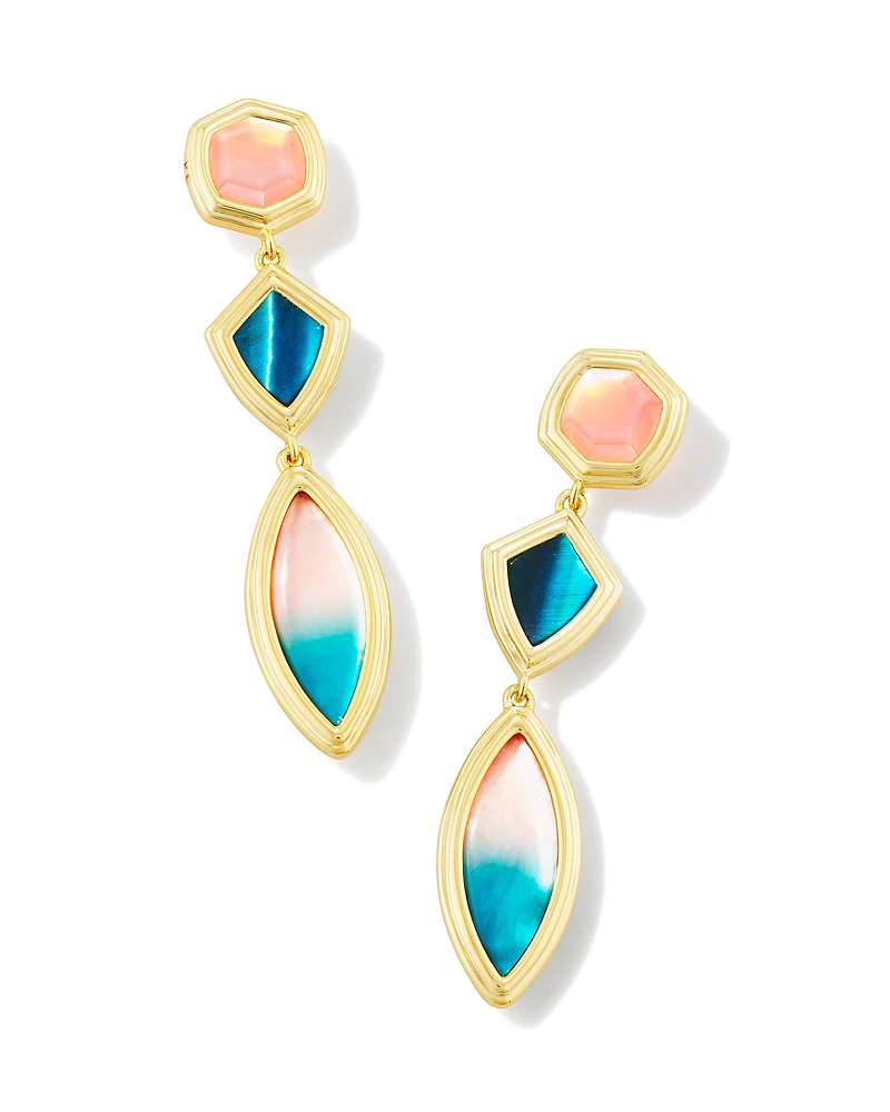 Monica Gold Linear Earrings in Teal Mix